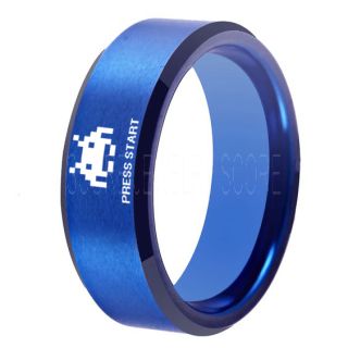 Player 1 Player 2 Rings, Retro Gamer Rings, Gamer Rings, Space Invaders Rings, Atari Rings, Nintendo Rings, Blue Tungsten Rings, Blue Wedding Bands, Couple Ring Set Gamer Rings