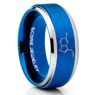 Serotonin Molecule Ring, Serotonin Ring, Neurotransmitter Ring, Molecule Ring, Biology Ring, Chemistry Ring, Science Jewelry, Teacher Ring, Teacher Jewelry, Blue Tungsten Ring, Blue Ring, Blue Wedding Band