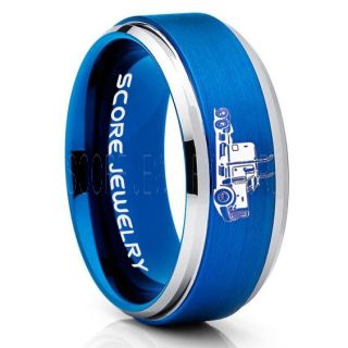 Truck Driver Ring, Trucker Ring, Blue Tungsten Ring, Trucker Jewelry, Truck Driver Wedding Band, Blue Tungsten Band, Blue Wedding Ring