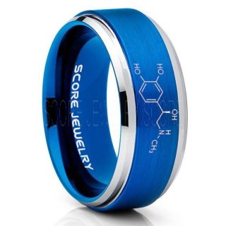 Adrenaline Molecule Ring, Epinephrine Ring, Molecule Ring, Biology Ring, Chemistry Ring, Science Jewelry, Teacher Ring, Teacher Jewelry, Blue Tungsten Ring, Blue Ring, Blue Wedding Band