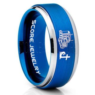 Truck Driver Ring, Trucker Ring, Praying Cowboy Ring, Blue Tungsten Ring, Trucker Jewelry, Truck Driver Wedding Band, Blue Tungsten Band, Blue Wedding Ring