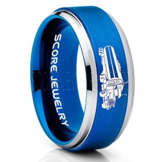 Tank Truck Ring, Tanker Ring, Fuel Truck, Truck Driver Ring, Trucker Ring, Blue Tungsten Ring, Trucker Jewelry, Truck Driver Wedding Band, Blue Tungsten Band, Blue Wedding Ring