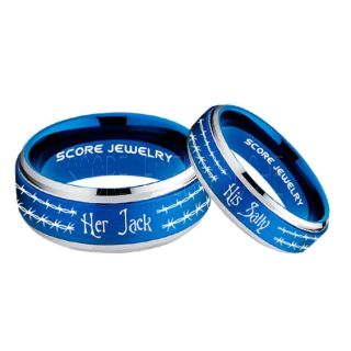 Jack and Sally Rings, Jack and Sally Wedding Bands, Blue Tungsten Rings, Blue Tungsten Wedding Bands, Jack and Sally Wedding Rings, Matching Couple Rings
