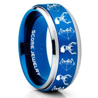 Deer Hunting Ring, Elk Hunting Ring, Deer Hunting Tungsten Ring, Crossbow Deer Hunting Ring, Crossbow Deer Ring, Deer Jewelry, Blue Tungsten Wedding Band