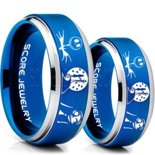 Jack and Sally Rings, Jack and Sally Wedding Bands, Blue Tungsten Rings, Blue Tungsten Wedding Bands, Jack and Sally Wedding Rings
