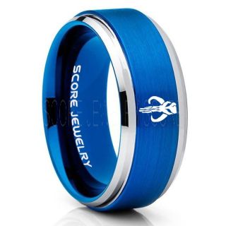 Boba Fett Ring, Boba Fett Mythosaur Skull Ring, Boba Fett Mandalorian Ring, Star Wars Ring, Star Wars Wedding Band, Blue Mandalorian Wedding Ring, Blue Tungsten Band, Mandalorian Wedding Band, Star Wars Wedding Ring, Star Wars Mandalorian Jewelry