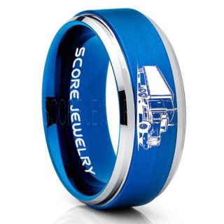 Truck Driver Ring, Trucker Ring, Blue Tungsten Ring, Trucker Jewelry, Truck Driver Wedding Band, Blue Tungsten Band, Blue Wedding Ring