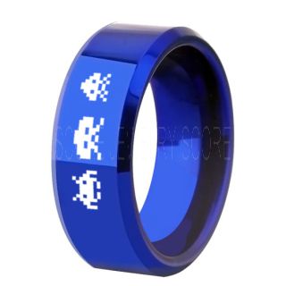 Player 1 Player 2 Rings, Retro Gamer Rings, Gamer Rings, Space Invaders Rings, Atari Rings, Nintendo Rings, Blue Tungsten Rings, Blue Wedding Bands, Couple Ring Set Gamer Rings