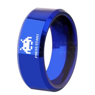 Player 1 Player 2 Rings, Retro Gamer Rings, Gamer Rings, Space Invaders Rings, Atari Rings, Nintendo Rings, Blue Tungsten Rings, Blue Wedding Bands, Couple Ring Set Gamer Rings