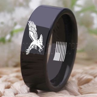 American Flag Ring, Bald Eagle Ring, American Flag Wedding Band, 8mm Black Tungsten Ring, Black Wedding Band, Black Tungsten Band, Military Ring