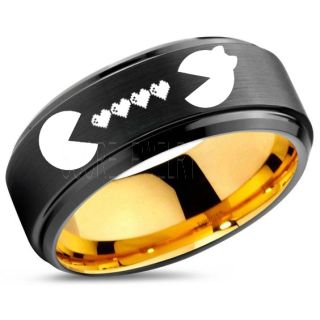 Pacman Ring, Pacman Jewelry, Retro Gamer Ring, Gamer Ring, Pac Man Jewelry, Sega Ring, Nintendo Ring, Black Tungsten Ring, Black Wedding Bands