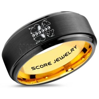 Snoopy Ring, Black Tungsten Ring, Black Ring, Black Wedding Band, Yellow Gold Wedding Band, Black Wedding Ring, Yellow Gold Wedding Ring, Black Tungsten Ring