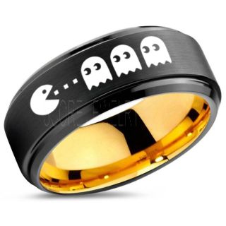 Pacman Ring, Pacman Jewelry, Retro Gamer Ring, Gamer Ring, Pac Man Jewelry, Sega Ring, Nintendo Ring, Black Tungsten Ring, Black Wedding Bands