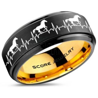 Mustang Ring, Horse Ring, Mustang Heartbeat Ring, Equestrian Ring, Horse Lovers Ring, Western Ring, Cowboys Ring, Black Tungsten Ring, Black Wedding Band, Horse Wedding Ring