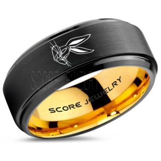 Bugs Bunny Ring, Bugs Bunny Wedding Ring, Bugs Bunny Wedding Band, Black Tungsten Ring, Black Ring, Black Wedding Band, Black Wedding Ring