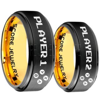 Gamer Rings, Couple Ring Set, Player 1 Player 2 Rings, Controller Rings, Black Gamer Wedding Rings, Black Tungsten Gamer Wedding Bands, Black Tungsten Rings, Black Wedding Bands, Gamer Jewelry