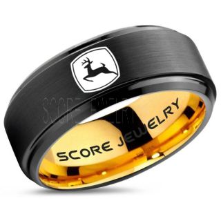 John Deere Ring, Farmer Ring, Agriculture Ring, Construction Machinery Ring, John Deere Jewelry, John Deere Machinery Ring, Farmer Tungsten Wedding Ring, Black Tungsten Ring