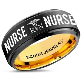 Nurse Ring, Registered Nurse Ring, RN Nurse Wedding Band, Career Ring, RN Nurse Jewelry, Nurse Black Tungsten Ring, Black Wedding Band, Black Tungsten Wedding Band