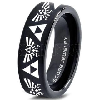 Legend of Zelda Ring, Zelda Triforce Ring, Black Zelda Wedding Ring, Black Tungsten Zelda Wedding Band, Black Tungsten Ring, Black Wedding Band, Gamer Ring