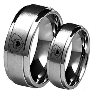 Dolphins Ring, Dolphin Heart Ring, Dolphin Wedding Ring, Dolphin Wedding Band, Marine Life Ring, Bottlenose Dolphins Ring, Silver Tungsten Ring, Silver Wedding Band, Ocean Life Wedding Band