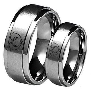 Dolphins Rings, 2 Piece Couple Set Dolphin Wedding Rings, Dolphin Wedding Bands, Bottlenose Dolphins Rings, Silver Tungsten Rings, Silver Wedding Bands, Ocean Life Wedding Bands