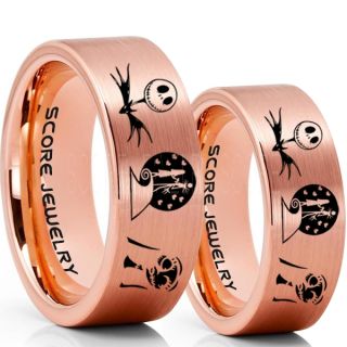 Jack and Sally Rings, Jack and Sally Wedding Bands, 14K Rose Gold Tungsten Rings, Rose Gold Tungsten Wedding Bands, Jack and Sally Wedding Rings