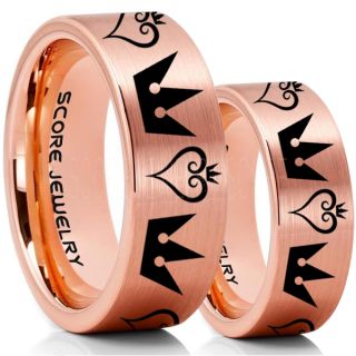 Kingdom Hearts Rings, 2 Piece Couple Kingdom Hearts Rings, Kingdom Hearts Jewelry, Kingdom Hearts Wedding Rings, Kingdom Hearts Wedding Bands, Kingdom Hearts 14K Rose Gold Rings, Rose Gold Tungsten Wedding Bands