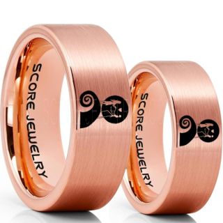 Jack and Sally Rings, Jack and Sally Wedding Bands, 14K Rose Gold Tungsten Rings, Rose Gold Tungsten Wedding Bands, Jack and Sally Wedding Rings
