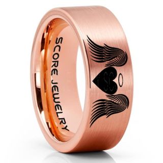 Angel Wings Ring, Halo Ring, Angel Ring, Angel Wings Jewelry, Angel Wings Wedding Ring, 14K Rose Gold Tungsten Band, Rose Gold Wedding Ring, Angel Wedding Ring