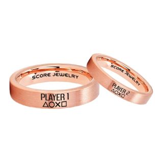 Player 1 Player 2 Rings, Gamer Rings, Rose Gold Tungsten Rings, 14K Rose Gold Wedding Bands, Couple Ring Set Gamer Rings, Rose Gold Tungsten Bands