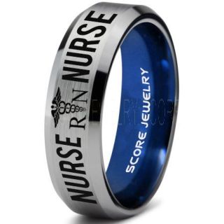 Nurse Ring, Registered Nurse Ring, RN Nurse Wedding Band, Career Ring, RN Nurse Jewelry, Nurse Silver Tungsten Ring, Silver Wedding Band, Silver Tungsten Wedding Band