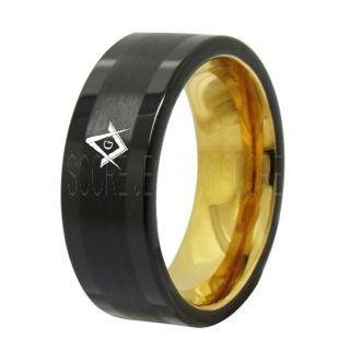 Freemason Ring, Freemason Jewelry, Freemasonry Jewelry, Black Tungsten Band, Black Tungsten Wedding Band, Freemasonry Ring, Square and Compasses Tungsten Ring