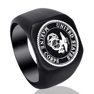 Semper Fidelis Ring, Marines Ring, United States Marine Corps Ring, Black Stainless Steel Ring, Black Wedding Band, Black Stainless Steel Band, Military Ring, United States Marine Corps