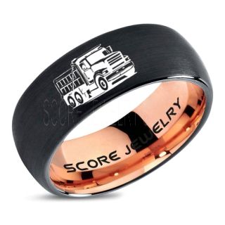 Dump Truck Ring, Truck Driver Ring, Trucker Ring, Black Tungsten Ring, Trucker Jewelry, Truck Driver Wedding Band, Black Tungsten Band, Black Wedding Ring