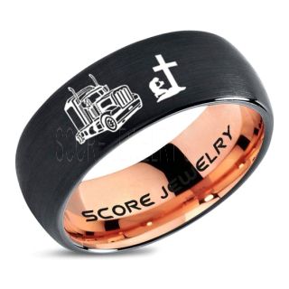 Truck Driver Ring, Trucker Ring, Praying Cowboy Ring, Black Tungsten Ring, Trucker Jewelry, Truck Driver Wedding Band, Black Tungsten Band, Black Wedding Ring