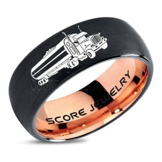 Tank Truck Ring, Tanker Ring, Fuel Truck, Truck Driver Ring, Trucker Ring, Black Tungsten Ring, Trucker Jewelry, Truck Driver Wedding Band, Black Tungsten Band, Black Wedding Ring