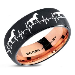 Mustang Ring, Horse Ring, Mustang Heartbeat Ring, Equestrian Ring, Horse Lovers Ring, Western Ring, Cowboys Ring, Black Tungsten Ring, Black Wedding Band, Horse Wedding Ring