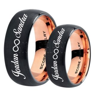 Infinity Couple Rings, Matching Couple Wedding Rings Set, Couple Wedding Rings, CUSTOMIZE YOUR NAMES Wedding Bands, Always and Forever Jewelry, Black Tungsten Wedding Ring, Black Tungsten Rings