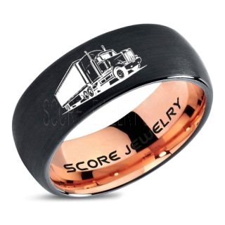 Truck Driver Ring, Trucker Ring, Black Tungsten Ring, Trucker Jewelry, Truck Driver Wedding Band, Black Tungsten Band, Black Wedding Ring