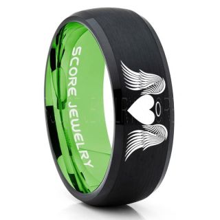 Angel Wings Ring, Halo Ring, Angel Ring, Angel Wings Jewelry, Angel Wings Wedding Ring, Black Tungsten Band, Black Wedding Ring, Angel Wedding Ring