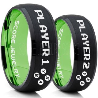 Gamer Rings, Couple Ring Set, Player 1 Player 2 Rings, Controller Rings, Black Gamer Wedding Rings, Black Tungsten Gamer Wedding Bands, Black Tungsten Rings, Black Wedding Bands, Gamer Jewelry
