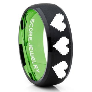 Legend of Zelda Ring, 8 Bit Hearts Ring, Zelda Wedding Ring, Zelda Wedding Band, Gamer Ring, Black Tungsten Ring, Black Wedding Band, 8 Bit Hearts Zelda Ring