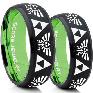 Zelda Ring, Gamer Ring, 2 Piece Couple Set Legend of Zelda Rings, Zelda Wedding Rings, Zelda Wedding Bands, Black Tungsten Rings, Black Wedding Bands