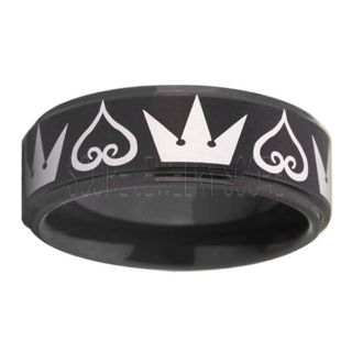 Kingdom Hearts Ring, Kingdom Hearts Jewelry, Kingdom Hearts Wedding Ring, Kingdom Hearts Wedding Band, Kingdom Hearts Black Ring, Black Tungsten Wedding Band