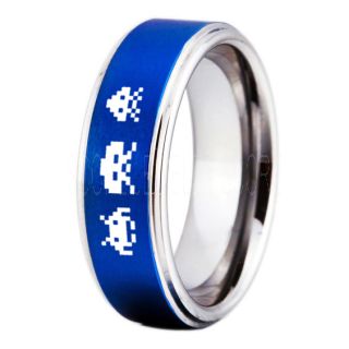 Player 1 Player 2 Rings, Retro Gamer Rings, Gamer Rings, Space Invaders Rings, Atari Rings, Nintendo Rings, Blue Tungsten Rings, Blue Wedding Bands, Couple Ring Set Gamer Rings