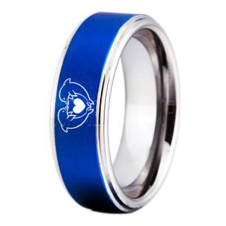 Dolphins Ring, Dolphin Heart Ring, Dolphin Wedding Ring, Dolphin Wedding Band, Marine Life Ring, Bottlenose Dolphins Ring, Blue Tungsten Ring, Blue Wedding Band, Ocean Life Wedding Band
