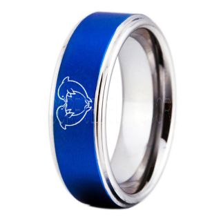 Dolphins Ring, Dolphin Heart Ring, Dolphin Wedding Ring, Dolphin Wedding Band, Marine Life Ring, Bottlenose Dolphins Ring, Blue Tungsten Ring, Blue Wedding Band, Ocean Life Wedding Band