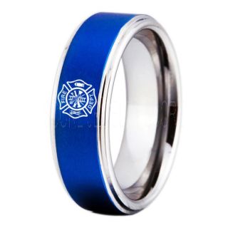 Fire Department Ring, Fireman Ring, Fireman Jewelry, Blue Tungsten Band, Blue Tungsten Wedding Band, Firefighter Ring, Fire Department Tungsten Ring