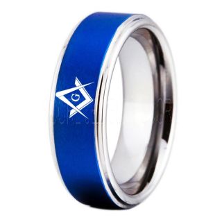 Freemason Ring, Freemason Jewelry, Freemasonry Jewelry, Blue Tungsten Band, Blue Tungsten Wedding Band, Freemasonry Ring, Square and Compasses Tungsten Ring