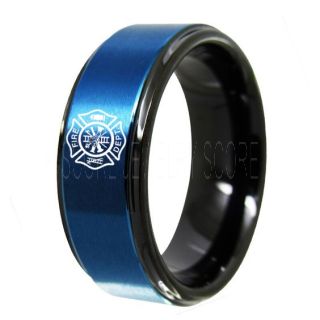 Fire Department Ring, Fireman Ring, Fireman Jewelry, Blue Tungsten Band, Blue Tungsten Wedding Band, Firefighter Ring, Fire Department Tungsten Ring